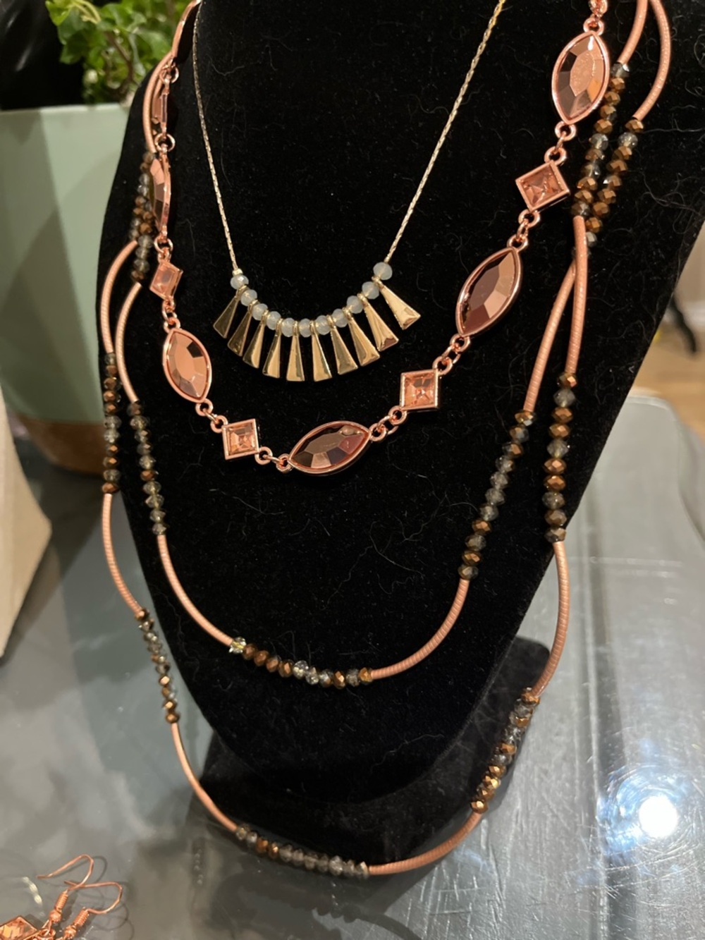 Bundle for wear or resell- 3 Rose Gold Multi-Strand Beaded Necklaces + Earrings